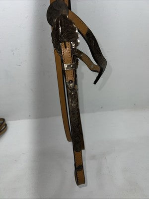 New Congress Leather Headstall W Spilt Reins Metal Plate Browband #6853 U-27