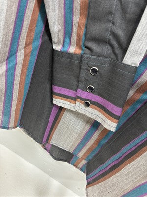 New Men’s ELY Cattleman Multicolor Stripe Long Sleeve Pearl Snap Medium Q-95