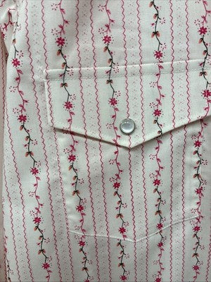 New Women’s White Horse White Red Floral Long Sleeve Pearl Snap Medium YY-58
