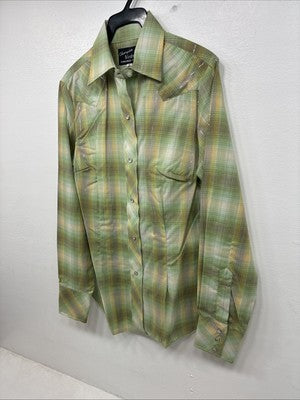 New Women’s Champion Western Green Plaid Long Sleeve Pearl Snap Size 10 KK-71