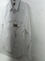New Men’s White ELY Cattleman Long Sleeve Pearl Snap Shirt. Tall Large P-58