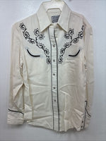 New Women’s H Bar c Cream Brown Designed Long Sleeve Pearl Snap Medium TT-117