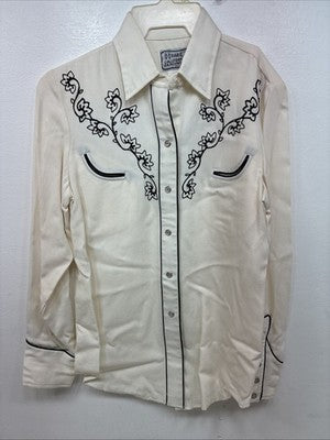 New Women’s H Bar c Cream Brown Designed Long Sleeve Pearl Snap Medium TT-117
