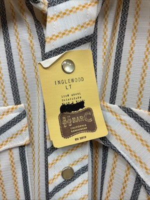 New Men’s H Bar C Yellow Black White Stripe Long Sleeve Pearl Snap Medium T-95