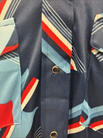 New Men’s Panhandle Slim Blue Red Design Long Sleeve Pearl Snap 15.5 Medium V-73