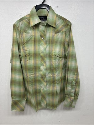 New Women’s Champion Western Green Plaid Long Sleeve Pearl Snap Size 10 KK-71
