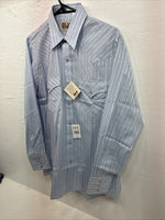 New Men’s ELY Cattleman Blue Stripe Design Long Sleeve Pearl Snap 15 Medium X-99