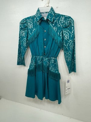 New Kids Blue Western With Fringe Western Attitude Long Sleeve Dress M 3B-118