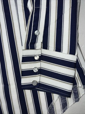 New Men’s Blue White HbarC Ranchwear Long Sleeve Pearl Snap Shirt 16.5x34 L S-13