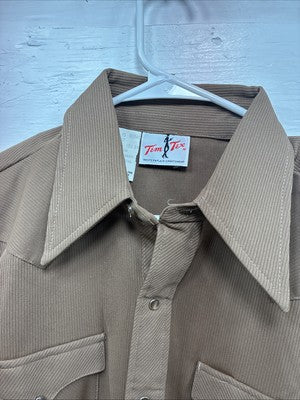 New Men’s Tem Tex Brown Simple Long Sleeve Pearl Snap 15.5 Medium M-40