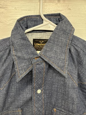 New Men’s LongHorn Blue Jean Long Sleeve Pearl Snap 14 Small AA-100