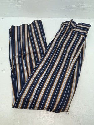 New Vintage Blue And Brown Striped Fenton Polyester Pants #656 SS-76