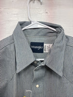 New Men’s Wrangler Blue White Stripe Long Sleeve Pearl Snap 17.5 X 35 XL T-25