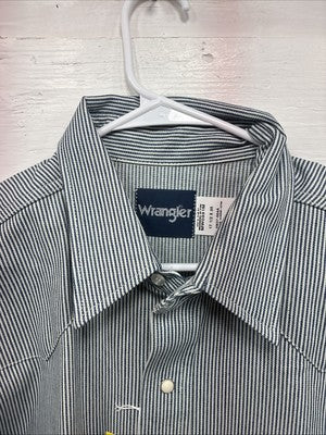 New Men’s Wrangler Blue White Stripe Long Sleeve Pearl Snap 17.5 X 35 XL T-25