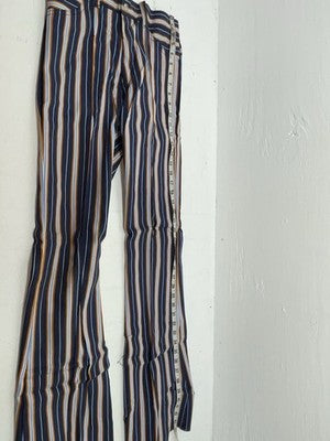New Vintage Blue And Brown Striped Fenton Polyester Pants #656 SS-76