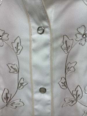 New Women’s H Bar C White Gold Design Long Sleeve Pearl Snap Medium TT-118