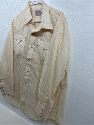 New Men’s H Bar C Yellow Stripe Long Sleeve Pearl Snap 17 X 34 XL R-65