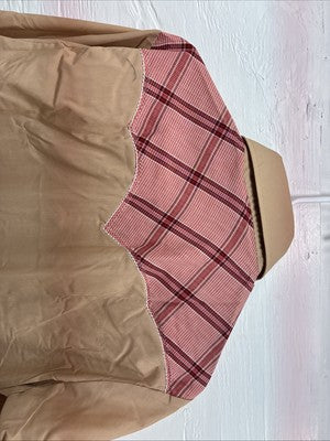 New Men’s Champion Western Brown Pink Plaid Long Sleeve Pearl Snap 16 Large X-36