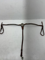 Used Leather Circle Y Breast Collar With Silver Metal Plate. S-47
