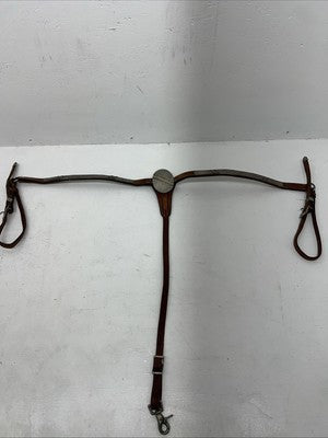 Used Leather Circle Y Breast Collar With Silver Metal Plate. S-47