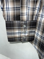 New Men’s Brown Plaid ELY Cattleman Long Sleeve Pearl Snap Shirt. L Tall P-68