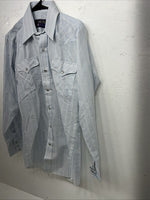 New Men’s Blue Panhandle Slim Long Sleeve Pearl Snap Shirt 15x34 M P-78