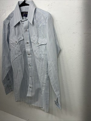 New Men’s Blue Panhandle Slim Long Sleeve Pearl Snap Shirt 15x34 M P-78