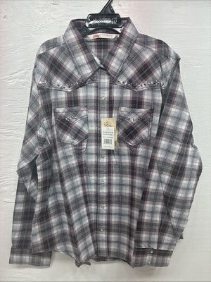 New Women’s Cumberland Purple Plaid Long Sleeve Pearl Snap 2X V-67