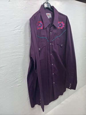 New Men’s ELY Diamond People Western Design Long Sleeve Pearl Snap Large V-85