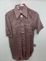 New Men’s Karman Pink Designed Short Sleeve Pearl Snap 14.5 Small AA-90