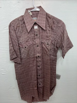 New Men’s Karman Pink Designed Short Sleeve Pearl Snap 14.5 Small AA-90