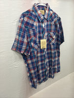 New Men’s ELY Cattleman Blue Multicolor Plaid Short Sleeve Pearl Snap Large X-15