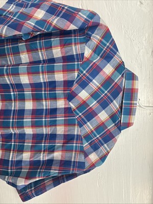 New Men’s ELY Cattleman Blue Multicolor Plaid Short Sleeve Pearl Snap Large X-15