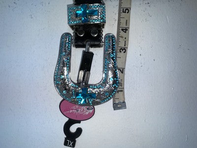 New Black Genuine Leather Blazin Roxx Blue Bling Cross XL Belt #N3520401 Z-78