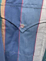 New Men’s ELY Cattleman Blue Multicolor Stripe Long Sleeve Pearl Snap 17 XL O-47
