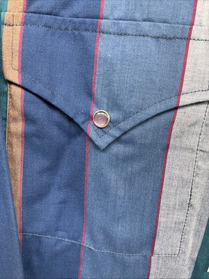 New Men’s ELY Cattleman Blue Multicolor Stripe Long Sleeve Pearl Snap 17 XL O-47