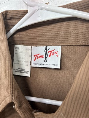 New Men’s Tem Tex Brown Simple Long Sleeve Pearl Snap 15.5 Medium M-40