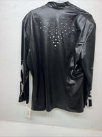 New Women’s Black White Leather Jacket 2XL RR-22