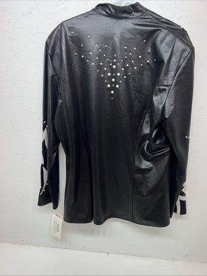 New Women’s Black White Leather Jacket 2XL RR-22