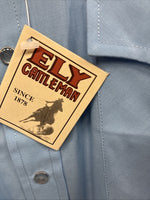 New Men’s ELY Cattleman Western Blue Simple Short Sleeve Pearl Snap 17 XL T-38