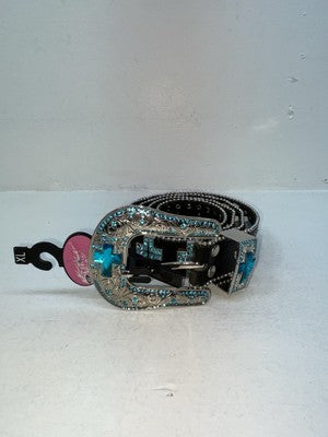 New Black Genuine Leather Blazin Roxx Blue Bling Cross XL Belt #N3520401 Z-78