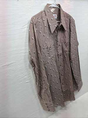 New Men’s Tem Tex Brown Designed Long Sleeve Pearl Snap 17 XL O-49