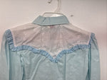 New Women’s Miss Rodeo Blue Ruffled Long Sleeve Pearl Snap Small KK-21