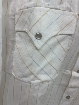 New Men’s ELY Cattleman White Stripe Long Sleeve Pearl Snap 16 X 34 Large M-24