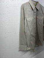 New Men’s Tan Stripped ELY Cattleman Pearl Snap Long Sleeve Shirt 16.5x34 L P-29