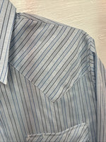 New Men’s ELY Cattleman Blue Stripe Design Long Sleeve Pearl Snap 15 Medium X-99