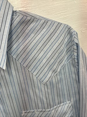 New Men’s ELY Cattleman Blue Stripe Design Long Sleeve Pearl Snap 15 Medium X-99