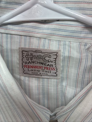 New Men’s H Bar C White Stripe Long Sleeve Pearl Snap 16.5 Large X-58