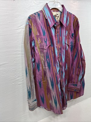 New Men’s ELY Cattleman Multicolor Design Long Sleeve Pearl Snap 17 X 34 XL R-82