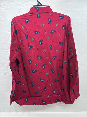New Men’s Wrangler Pink Western Print Design Long Sleeve Button Up XL M-92